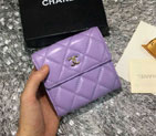 2015 Chanel Matelasse Tri-Fold Wallet Original Sheepskin Leather A48980 Purple A48980