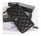 2015 Chanel Matelasse Zip Around Wallet Black Original Sheepskin A50097 Gold A50097