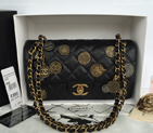 2015 Chanel Opper Coin Bag Original Leather A92674 Black A92674