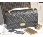 2015 Chanel Original Glazed Crackled Leather Classic Flap Bag A30227 Black A30227
