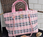 2015 Chanel Shopper Bag Fabric & Leather A68027 Pink A68027