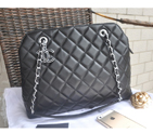 2015 Chanel Shopper Bag Sheepskin Leather A6853 Black A6853