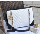 2015 Chanel Shopper Bag Sheepskin Leather A90688 White&Black A90688