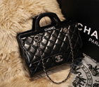 2015 Chanel Shopping Bag Iridescent Leather Rigid Handles A68051 Black A68051