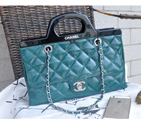 2015 Chanel Shopping Bag Oil Wax Leather Rigid Handles A5661 BlackGreen A5661