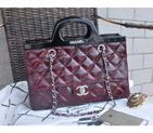 2015 Chanel Shopping Bag Oil Wax Leather Rigid Handles A5661 Burgundy A5661