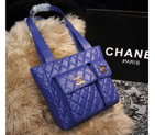 2015 Chanel Shoulder Tote Bag Sheepskin Leather A68032 Blue A68032
