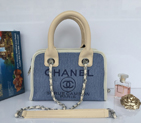 2015 Chanel Small Canvas Tote Shopper Bag A68043 Light Blue A68043