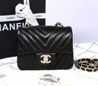 2015 Chanel mini Classic Flap Bag Black Original Sheekskin leather A1115 Gold A1115