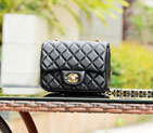 2015 Chanel mini Classic Flap Bag Black Sheepskin leather A37585 Gold A37585