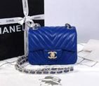 2015 Chanel mini Classic Flap Bag Blue Original Sheekskin leather A1115 Gold A1115