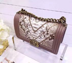 2015 LE Boy Chanel Flap Shoulder Bag Python Leather A67086 Light Brown A67086