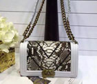 2015 LE Boy Chanel Flap Shoulder Bag Python Leather A67086 White A67086