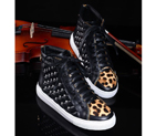 2015 chanel New Arrivals Leopard horsehair stitching rivet Casual shoes CHW0699