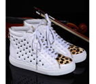 2015 chanel New Arrivals Leopard horsehair stitching rivet Casual shoes CHW0698