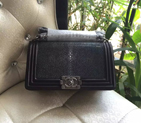 2016 Boy Chanel Flap Shoulder Bag Original Pearl Leather A67086 Black with Ancient Silver A67086