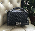 2016 Boy Chanel Shoulder Handle Bag Original Leather A67086 Black with Silver A67086