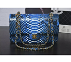 2016 Chanel 2.55 Series Flap Bag Real Python Leather 1112 Blue&White with Gold 1112