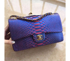 2016 Chanel 2.55 Series Flap Bag Real Python Leather 1112 Blue with Gold 1112