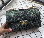 2016 Chanel 2.55 Series Flap Bag Real Python Leather 1112 Green with Gold 1112
