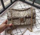 2016 Chanel 2.55 Series Flap Bag Real Python Leather 1112 Off-White with Gold 1112