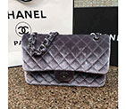 2016 Chanel Classic Flap Bag 1112 Original Gray velvet with Black Polished 1112