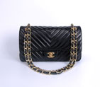 2016 Chanel Classic Flap Bag 1112 Sheekskin leather in Black with Gold 1112