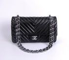2016 Chanel Classic Flap Bag 1112 Sheekskin leather in Black with Silver 1112