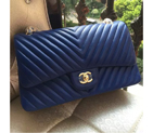 2016 Chanel Classic Flap Bag Original Sheepskin Leather 1113 Blue with Gold 1113