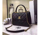 2016 Chanel Classic Top Handle Bag Original Sheepskin Leather A92236 Black with Gold A92236