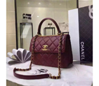 2016 Chanel Classic Top Handle Bag Original Sheepskin Leather A92236 Burgundy with Gold A92236