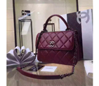 2016 Chanel Classic Top Handle Bag Original Sheepskin Leather A92236 Burgundy with Silver A92236