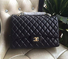 2016 Chanel Jumbo Quilted Classic Original Sheepskin leather Flap Bag A58601 Black in Gold hardware A58601