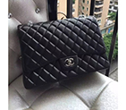 2016 Chanel Jumbo Quilted Classic Original Sheepskin leather Flap Bag A58601 Black in Silver A58601