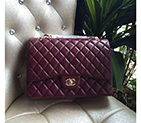 2016 Chanel Jumbo Quilted Classic Original Sheepskin leather Flap Bag A58601 Burgundy in Gold A58601