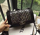 2016 Chanel LE Boy Flap Shoulder Bag Original Snake Leather A67086 Black&Silver A67086