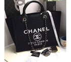 2016 Chanel Large Canvas Tote Shopper Bag A68046 Black A68046