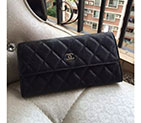 2016 Chanel Matelasse Bi-Fold Wallet Original Caviar Leather A50096 Black with Silver A50096