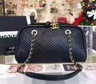 2016 Chanel Original Chevron Quilting Lambskin Leather Bowling Bag A92092 Black A92092