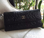 2016 Chanel Tri-Fold Wallet Original Lambskin Leather A50084 Black with Gold A50084