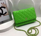 2016 Chanel WOC A33814 Apple Green Original Patent Leather Mini Flap Bag Gold A33814
