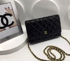 2016 Chanel WOC A33814 Black Original Patent Leather Mini Flap Bag Gold A33814