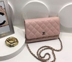 2016 Chanel WOC A33814 Pink Original Caviar Leather Mini Flap Bag Silver A33814