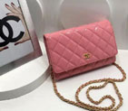 2016 Chanel WOC A33814 Pink Original Patent Leather Mini Flap Bag Gold A33814