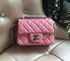 2016 Chanel mini Classic Flap Bag Pink Original Sheekskin leather 1115 Silver Hardware 1115