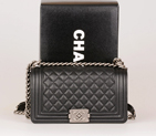 2016 LE Boy Chanel Flap Shoulder Bag Original Caviar Leather A67086 Black with Silver A67086