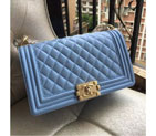 2016 LE Boy Chanel Flap Shoulder Bag Original Caviar Leather A67086 LightBlue Gold A67086