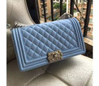 2016 LE Boy Chanel Flap Shoulder Bag Original Caviar Leather A67086 LightBlue Silver A67086