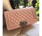 2016 LE Boy Chanel Flap Shoulder Bag Original Caviar Leather A67086 Pink with Silver A67086