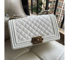 2016 LE Boy Chanel Flap Shoulder Bag Original Caviar Leather A67086 White Gold A67086